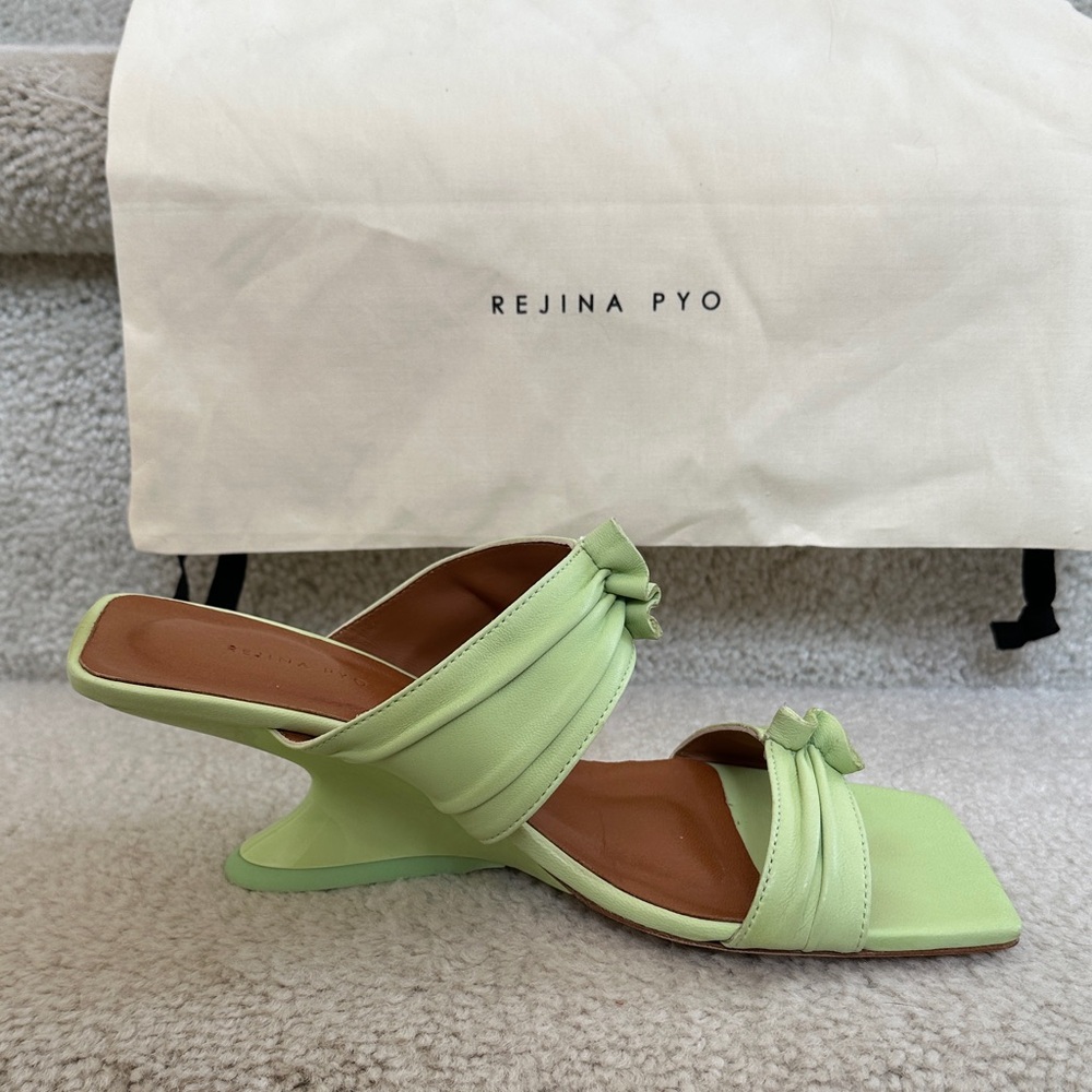 Rejina Pyo Camillia Leather Open Toe Sandals in Melon Green - Picture 8 of 15